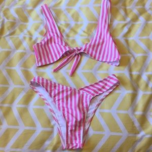 Pink and white striped bikini